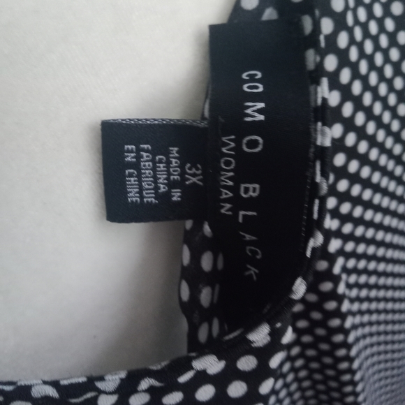 Como Black women's blouse black/white polka dot top long ruffle sleeve, size 3X - Picture 5 of 5